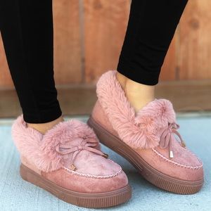 Blush Fuzzy Slip-on Moccasin Slippers